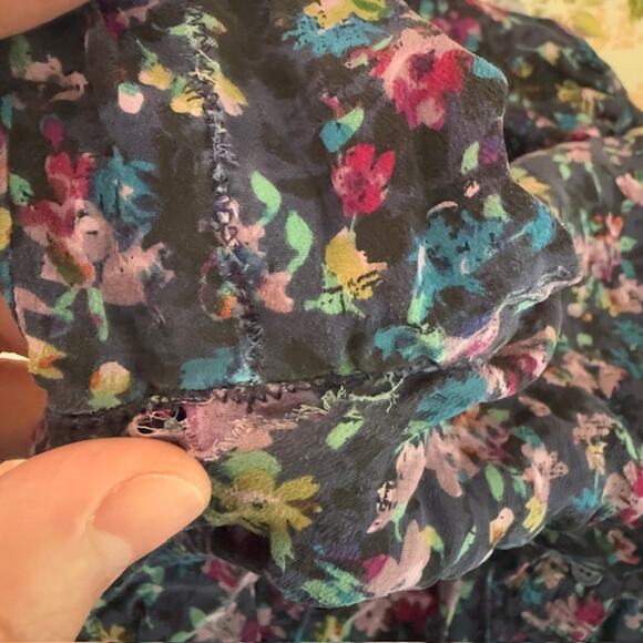 Anthropologie Fei Womens Fairy Grunge Floral Silk Top Size 2 Dark Romantic Belt - Picture 11 of 14